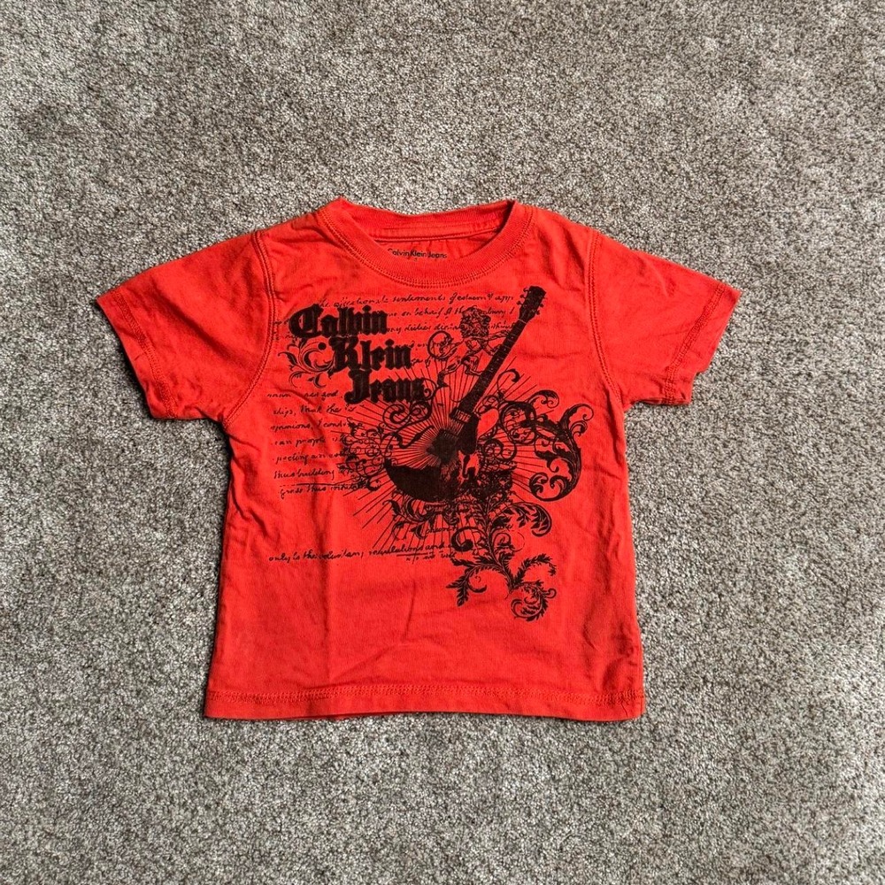 ORANGE CALVIN KLEIN JEANS Y2K "GUITAR" BABY TEE